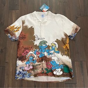 The Smurfs Anniversary Original Peyo Men’s Button Down L NWT